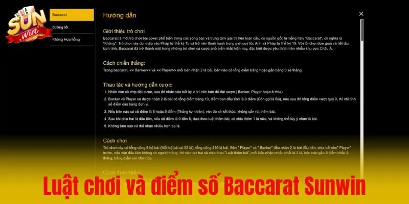 Luật chơi Baccarat Sunwin và quy trình phân định điểm số