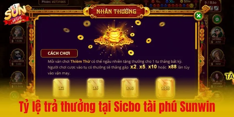 Tỷ lệ trả thưởng và hạn mức cược tối đa tại Sicbo tài phú Sunwin